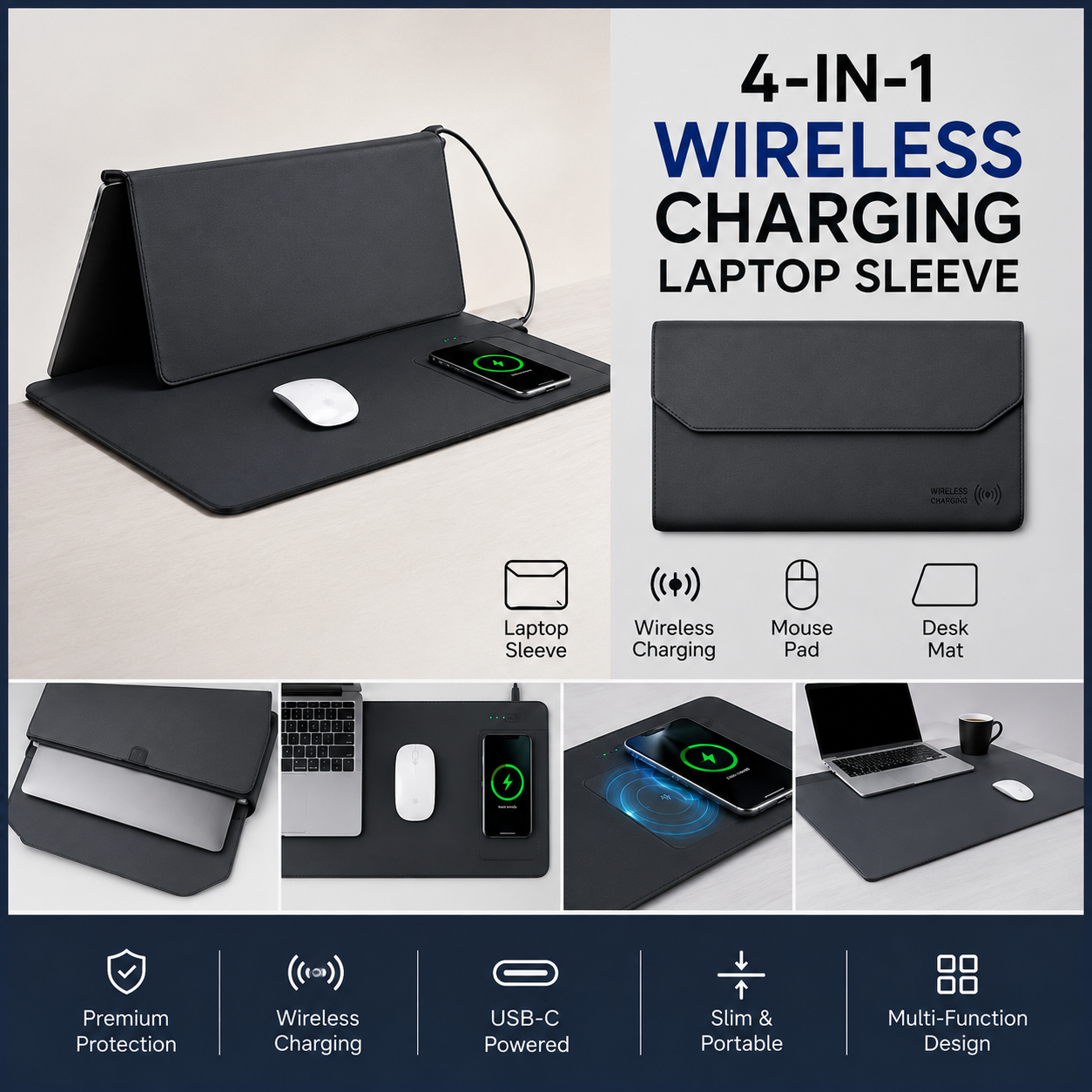 4 in 1 Wiresless Charging Laptop Sleeve